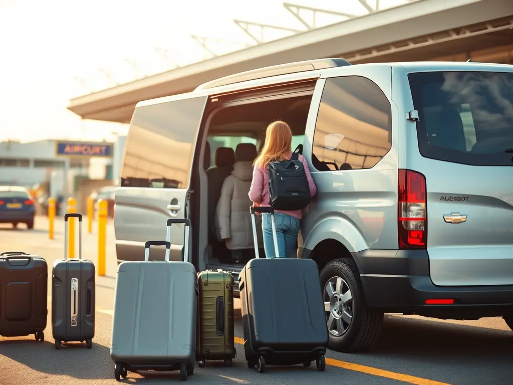 cheap-airport-transfers-in-prescot family with suitcases outside an airport